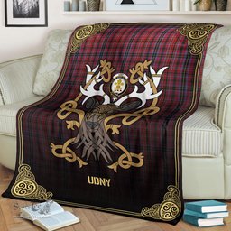 Scottish Udny Tartan Crest With Celtic Stag Premium Blanket - Tartan Plaid Blankets Scottish Plaid Tartan Plaid - ScotsTee - scotstee.com