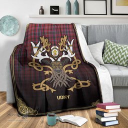 Scottish Udny Tartan Crest With Celtic Stag Premium Blanket - Tartan Plaid Blankets Scottish Plaid Tartan Plaid - ScotsTee - scotstee.com