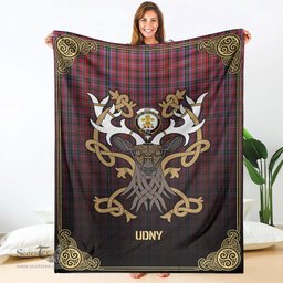 Scottish Udny Tartan Crest With Celtic Stag Premium Blanket - Tartan Plaid Blankets Scottish Plaid Tartan Plaid - ScotsTee - scotstee.com