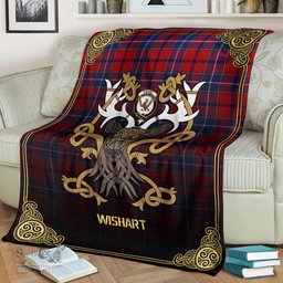Scottish Wishart Dress Tartan Crest With Celtic Stag Premium Blanket - Tartan Plaid Blankets Scottish Plaid Tartan Plaid - ScotsTee - scotstee.com