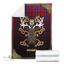 Scottish Wishart Dress Tartan Crest With Celtic Stag Premium Blanket - Tartan Plaid Blankets Scottish Plaid Tartan Plaid - ScotsTee - scotstee.com