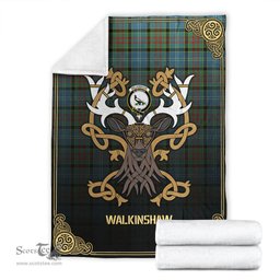 Scottish Walkinshaw Tartan Crest With Celtic Stag Premium Blanket - Tartan Plaid Blankets Scottish Plaid Tartan Plaid - ScotsTee - scotstee.com