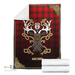 Scottish MacNab Modern Tartan Crest With Celtic Stag Premium Blanket - Tartan Plaid Blankets Scottish Plaid Tartan Plaid - ScotsTee - scotstee.com