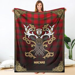 Scottish MacNab Modern Tartan Crest With Celtic Stag Premium Blanket - Tartan Plaid Blankets Scottish Plaid Tartan Plaid - ScotsTee - scotstee.com