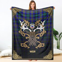 Scottish Weir Modern Tartan Crest With Celtic Stag Premium Blanket - Tartan Plaid Blankets Scottish Plaid Tartan Plaid - ScotsTee - scotstee.com