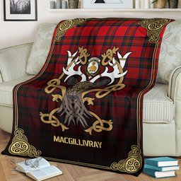 Scottish MacGillivray Modern Tartan Crest With Celtic Stag Premium Blanket - Tartan Plaid Blankets Scottish Plaid Tartan Plaid - ScotsTee - scotstee.com