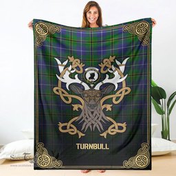 Scottish Turnbull Hunting Tartan Crest With Celtic Stag Premium Blanket - Tartan Plaid Blankets Scottish Plaid Tartan Plaid - ScotsTee - scotstee.com