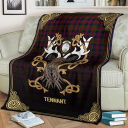 Scottish Tennant Tartan Crest With Celtic Stag Premium Blanket - Tartan Plaid Blankets Scottish Plaid Tartan Plaid - ScotsTee - scotstee.com