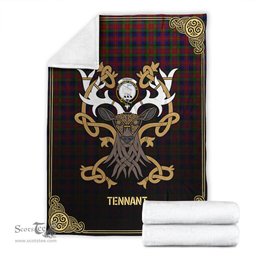 Scottish Tennant Tartan Crest With Celtic Stag Premium Blanket - Tartan Plaid Blankets Scottish Plaid Tartan Plaid - ScotsTee - scotstee.com