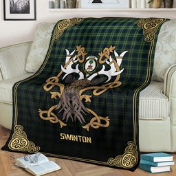 Scottish Swinton Tartan Crest With Celtic Stag Premium Blanket - Tartan Plaid Blankets Scottish Plaid Tartan Plaid - ScotsTee - scotstee.com