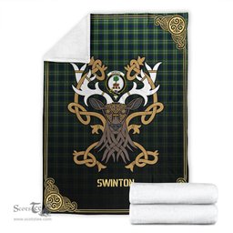 Scottish Swinton Tartan Crest With Celtic Stag Premium Blanket - Tartan Plaid Blankets Scottish Plaid Tartan Plaid - ScotsTee - scotstee.com
