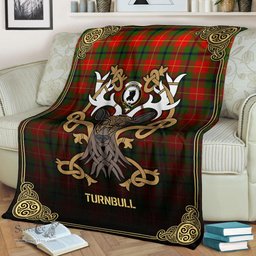 Scottish Turnbull Dress Tartan Crest With Celtic Stag Premium Blanket - Tartan Plaid Blankets Scottish Plaid Tartan Plaid - ScotsTee - scotstee.com