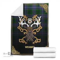 Scottish Wishart Hunting Tartan Crest With Celtic Stag Premium Blanket - Tartan Plaid Blankets Scottish Plaid Tartan Plaid - ScotsTee - scotstee.com