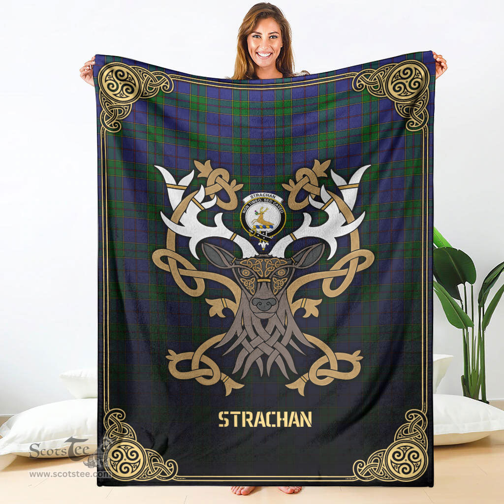 Scottish Strachan Tartan Crest With Celtic Stag Premium Blanket - Tartan Plaid Blankets Scottish Plaid Tartan Plaid - ScotsTee - scotstee.com