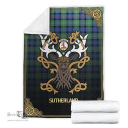 Scottish Sutherland Old Ancient Tartan Crest With Celtic Stag Premium Blanket - Tartan Plaid Blankets Scottish Plaid Tartan Plaid - ScotsTee - scotstee.com
