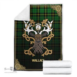 Scottish Wallace Hunting Modern Tartan Crest With Celtic Stag Premium Blanket - Tartan Plaid Blankets Scottish Plaid Tartan Plaid - ScotsTee - scotstee.com