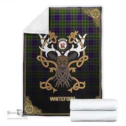 Scottish Whiteford Tartan Crest With Celtic Stag Premium Blanket - Tartan Plaid Blankets Scottish Plaid Tartan Plaid - ScotsTee - scotstee.com