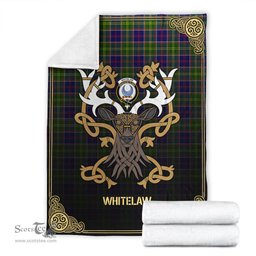 Scottish Whitelaw Tartan Crest With Celtic Stag Premium Blanket - Tartan Plaid Blankets Scottish Plaid Tartan Plaid - ScotsTee - scotstee.com