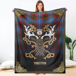 Scottish Trotter Tartan Crest With Celtic Stag Premium Blanket - Tartan Plaid Blankets Scottish Plaid Tartan Plaid - ScotsTee - scotstee.com