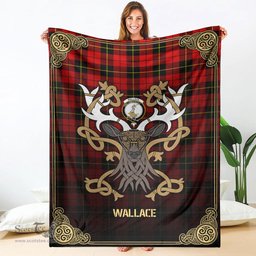 Scottish Wallace Hunting Red Tartan Crest With Celtic Stag Premium Blanket - Tartan Plaid Blankets Scottish Plaid Tartan Plaid - ScotsTee - scotstee.com