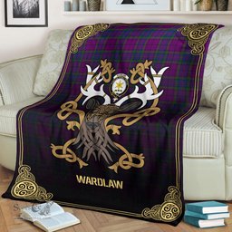 Scottish Wardlaw Modern Tartan Crest With Celtic Stag Premium Blanket - Tartan Plaid Blankets Scottish Plaid Tartan Plaid - ScotsTee - scotstee.com