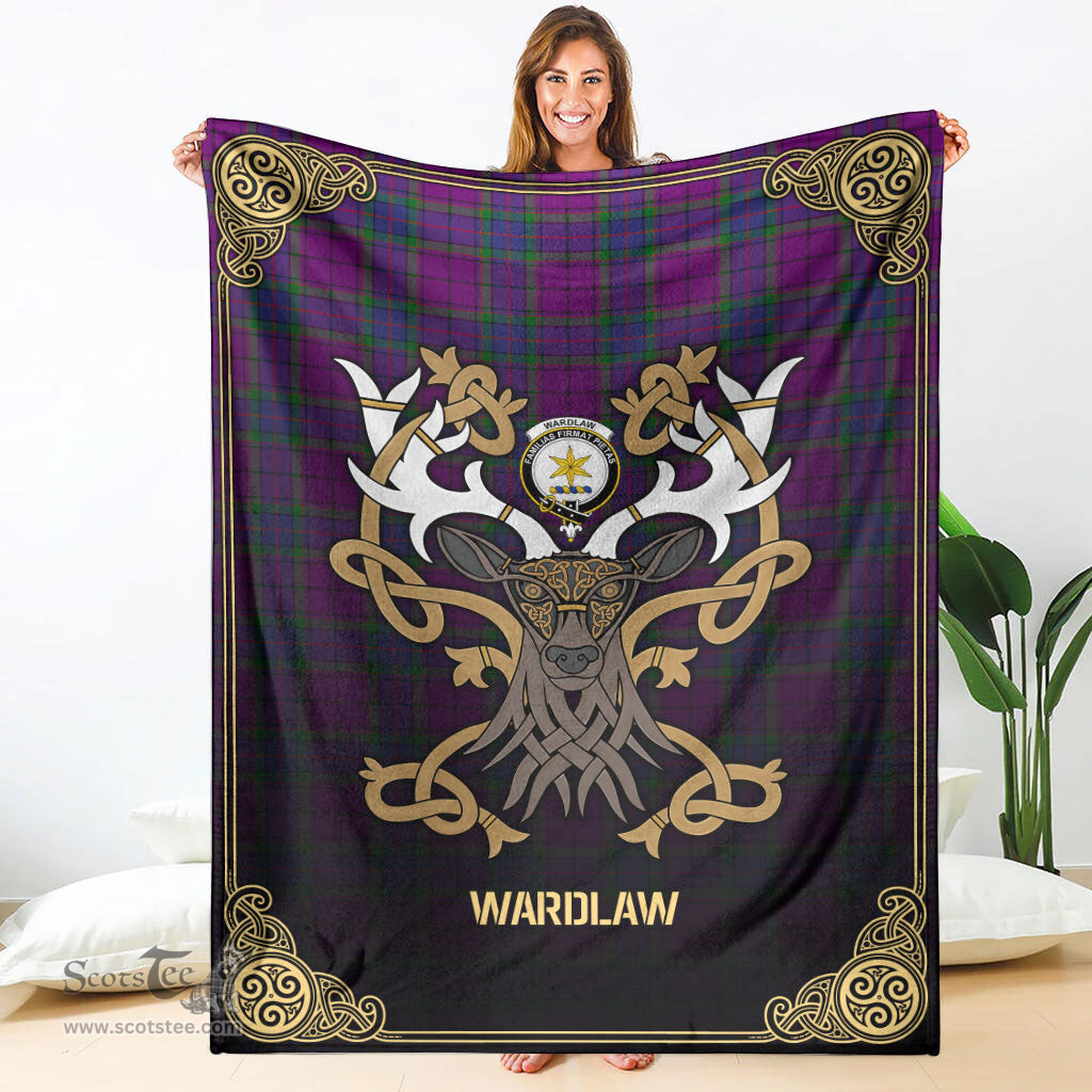 Scottish Wardlaw Modern Tartan Crest With Celtic Stag Premium Blanket - Tartan Plaid Blankets Scottish Plaid Tartan Plaid - ScotsTee - scotstee.com