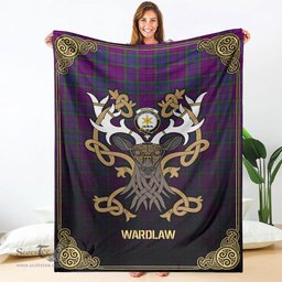 Scottish Wardlaw Modern Tartan Crest With Celtic Stag Premium Blanket - Tartan Plaid Blankets Scottish Plaid Tartan Plaid - ScotsTee - scotstee.com