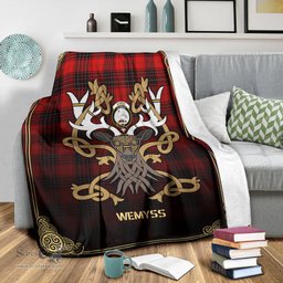 Scottish Wemyss Modern Tartan Crest With Celtic Stag Premium Blanket - Tartan Plaid Blankets Scottish Plaid Tartan Plaid - ScotsTee - scotstee.com