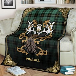 Scottish Wallace Hunting Ancient Tartan Crest With Celtic Stag Premium Blanket - Tartan Plaid Blankets Scottish Plaid Tartan Plaid - ScotsTee - scotstee.com