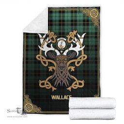 Scottish Wallace Hunting Ancient Tartan Crest With Celtic Stag Premium Blanket - Tartan Plaid Blankets Scottish Plaid Tartan Plaid - ScotsTee - scotstee.com