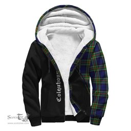 Scottish Colquhoun Modern Tartan Sherpa Hoodie with Family Crest Curve Style Tartan Fleece Hoodie Scottish Plaid Tartan Plaid - ScotsTee - scotstee.com