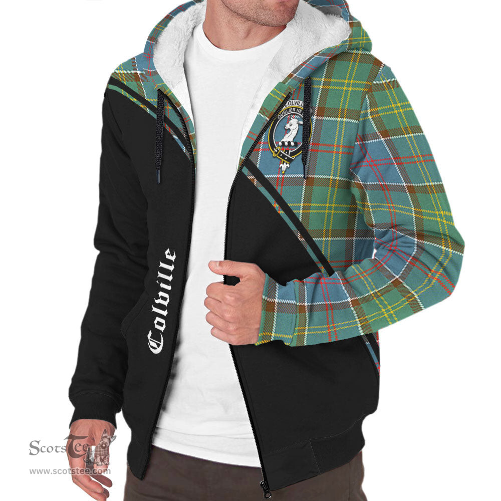Scottish Colville Tartan Sherpa Hoodie with Family Crest Curve Style Tartan Fleece Hoodie Scottish Plaid Tartan Plaid - ScotsTee - scotstee.com
