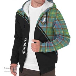 Scottish Colville Tartan Sherpa Hoodie with Family Crest Curve Style Tartan Fleece Hoodie Scottish Plaid Tartan Plaid - ScotsTee - scotstee.com