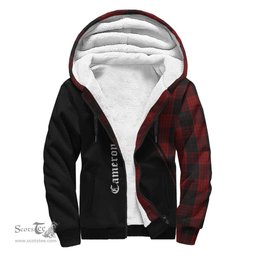 Scottish Cameron Black and Red Tartan Sherpa Hoodie with Family Crest Curve Style Tartan Fleece Hoodie Scottish Plaid Tartan Plaid - ScotsTee - scotstee.com