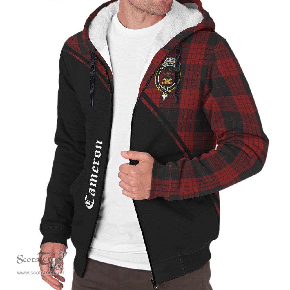 Scottish Cameron Black and Red Tartan Sherpa Hoodie with Family Crest Curve Style Tartan Fleece Hoodie Scottish Plaid Tartan Plaid - ScotsTee - scotstee.com