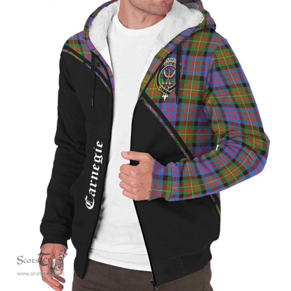 Scottish Carnegie Ancient Tartan Sherpa Hoodie with Family Crest Curve Style Tartan Fleece Hoodie Scottish Plaid Tartan Plaid - ScotsTee - scotstee.com