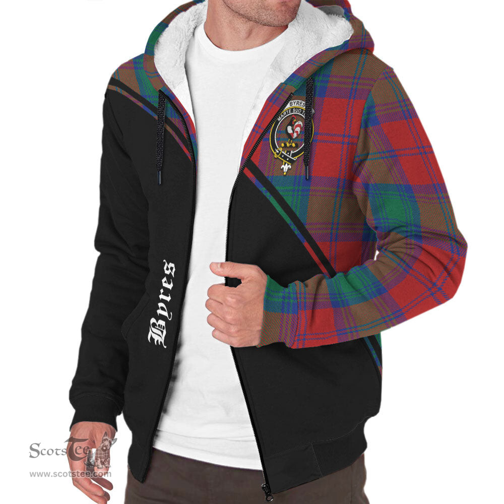 Scottish Byres (Byses) Tartan Sherpa Hoodie with Family Crest Curve Style Tartan Fleece Hoodie Scottish Plaid Tartan Plaid - ScotsTee - scotstee.com