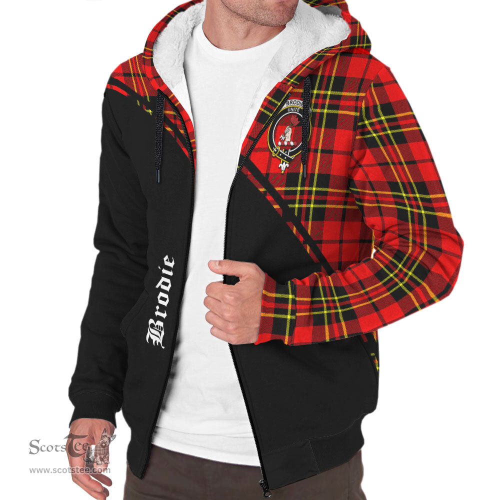 Scottish Brodie Modern Tartan Sherpa Hoodie with Family Crest Curve Style Tartan Fleece Hoodie Scottish Plaid Tartan Plaid - ScotsTee - scotstee.com