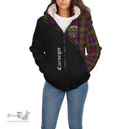 Scottish Carnegie Modern Tartan Sherpa Hoodie with Family Crest Curve Style Tartan Fleece Hoodie Scottish Plaid Tartan Plaid - ScotsTee - scotstee.com