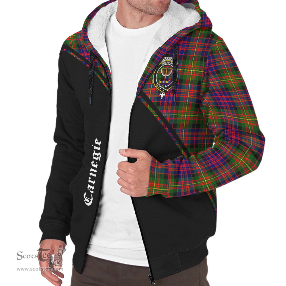 Scottish Carnegie Modern Tartan Sherpa Hoodie with Family Crest Curve Style Tartan Fleece Hoodie Scottish Plaid Tartan Plaid - ScotsTee - scotstee.com