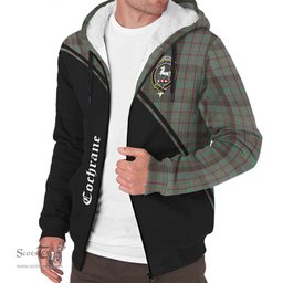Scottish Cochrane Hunting Tartan Sherpa Hoodie with Family Crest Curve Style Tartan Fleece Hoodie Scottish Plaid Tartan Plaid - ScotsTee - scotstee.com