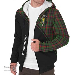 Scottish Cumming Hunting Tartan Sherpa Hoodie with Family Crest Curve Style Tartan Fleece Hoodie Scottish Plaid Tartan Plaid - ScotsTee - scotstee.com