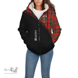 Scottish Butter Tartan Sherpa Hoodie with Family Crest Curve Style Tartan Fleece Hoodie Scottish Plaid Tartan Plaid - ScotsTee - scotstee.com