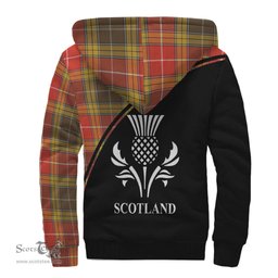 Scottish Buchanan Old Set Weathered Tartan Sherpa Hoodie with Family Crest Curve Style Tartan Fleece Hoodie Scottish Plaid Tartan Plaid - ScotsTee - scotstee.com