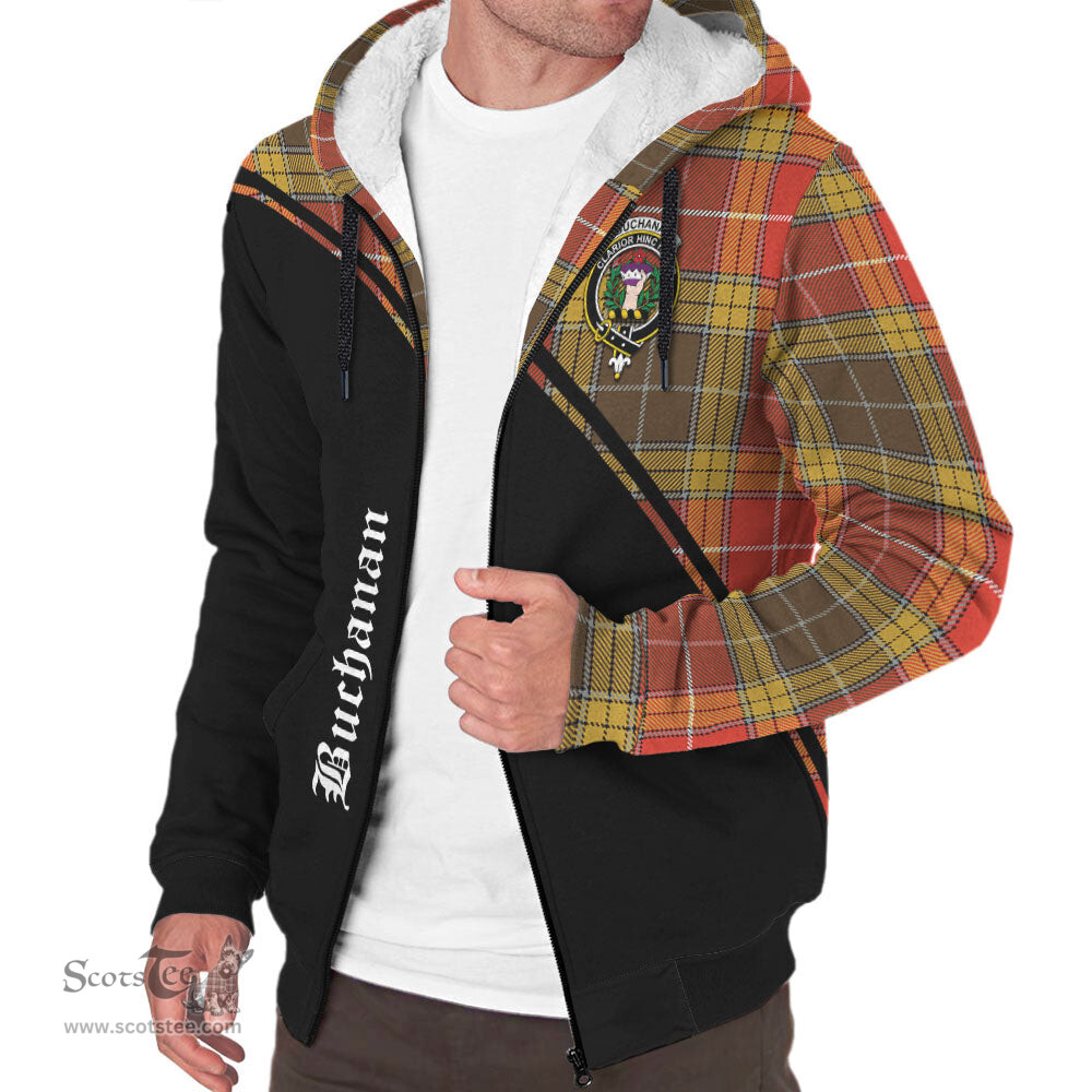 Scottish Buchanan Old Set Weathered Tartan Sherpa Hoodie with Family Crest Curve Style Tartan Fleece Hoodie Scottish Plaid Tartan Plaid - ScotsTee - scotstee.com