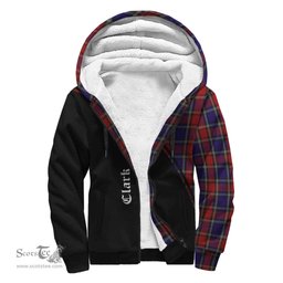 Scottish Clark Red Tartan Sherpa Hoodie with Family Crest Curve Style Tartan Fleece Hoodie Scottish Plaid Tartan Plaid - ScotsTee - scotstee.com