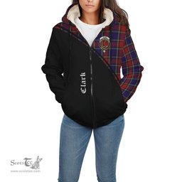 Scottish Clark Red Tartan Sherpa Hoodie with Family Crest Curve Style Tartan Fleece Hoodie Scottish Plaid Tartan Plaid - ScotsTee - scotstee.com