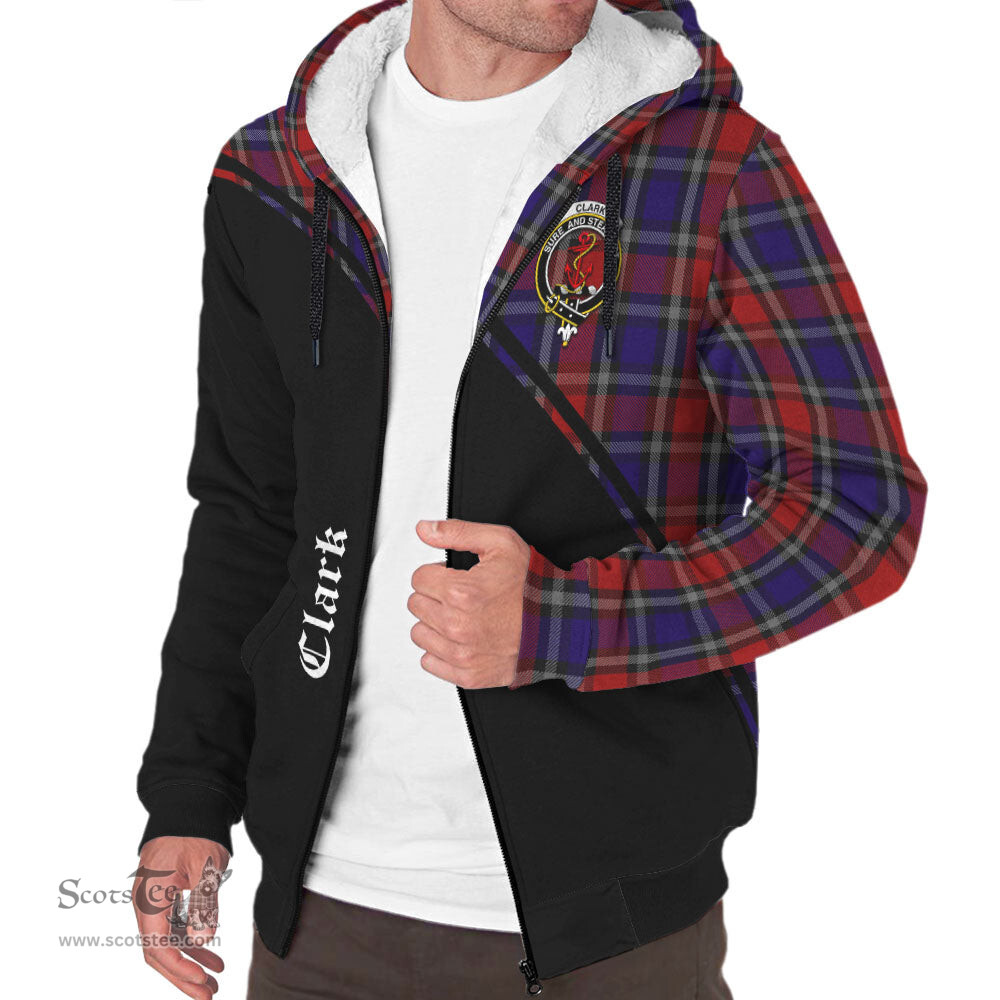 Scottish Clark Red Tartan Sherpa Hoodie with Family Crest Curve Style Tartan Fleece Hoodie Scottish Plaid Tartan Plaid - ScotsTee - scotstee.com