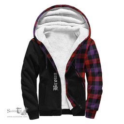 Scottish Broun Modern Tartan Sherpa Hoodie with Family Crest Curve Style Tartan Fleece Hoodie Scottish Plaid Tartan Plaid - ScotsTee - scotstee.com