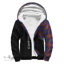Scottish Chisholm Hunting Modern Tartan Sherpa Hoodie with Family Crest Curve Style Tartan Fleece Hoodie Scottish Plaid Tartan Plaid - ScotsTee - scotstee.com